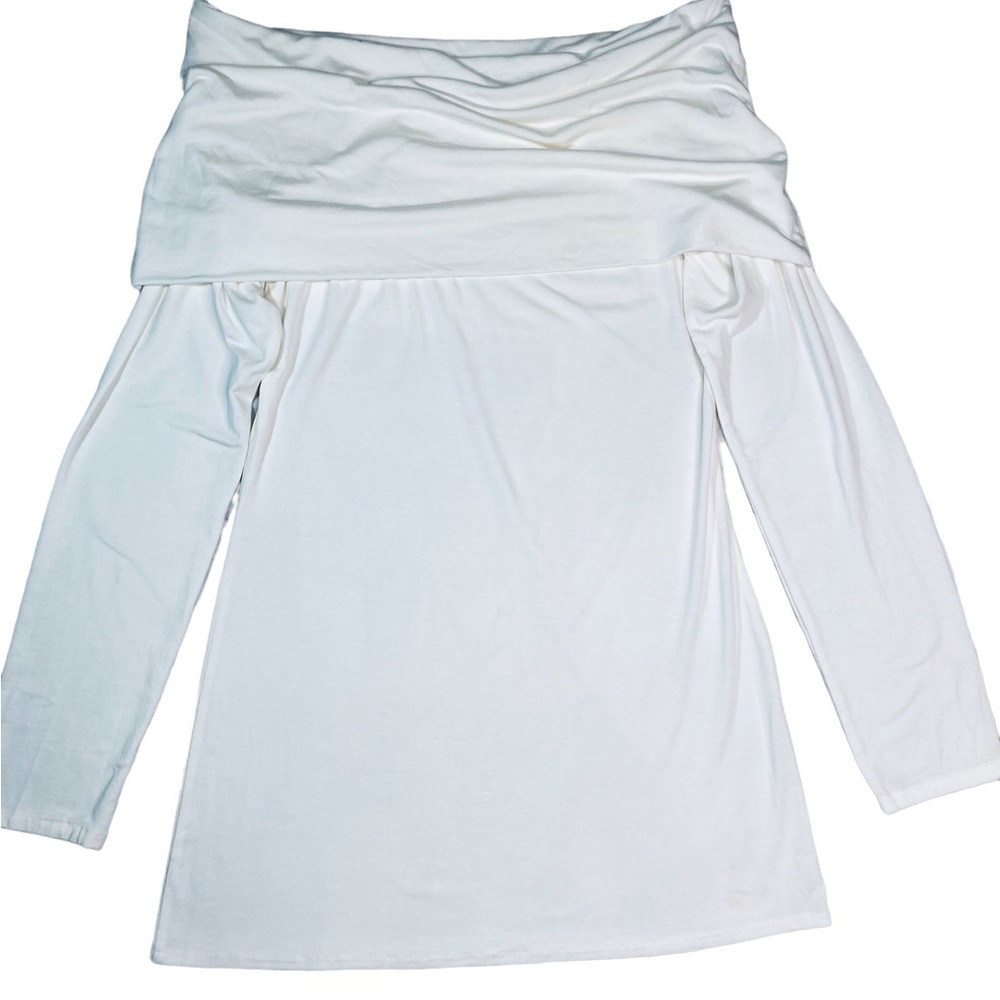 Julian Chang - Off-The-Shoulder Long Sleeve Tunic Top Size L in Winter White - Picture 6 of 15